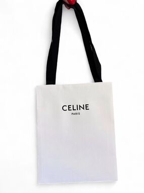 Celine White Paper Gift Bag with Black Straps